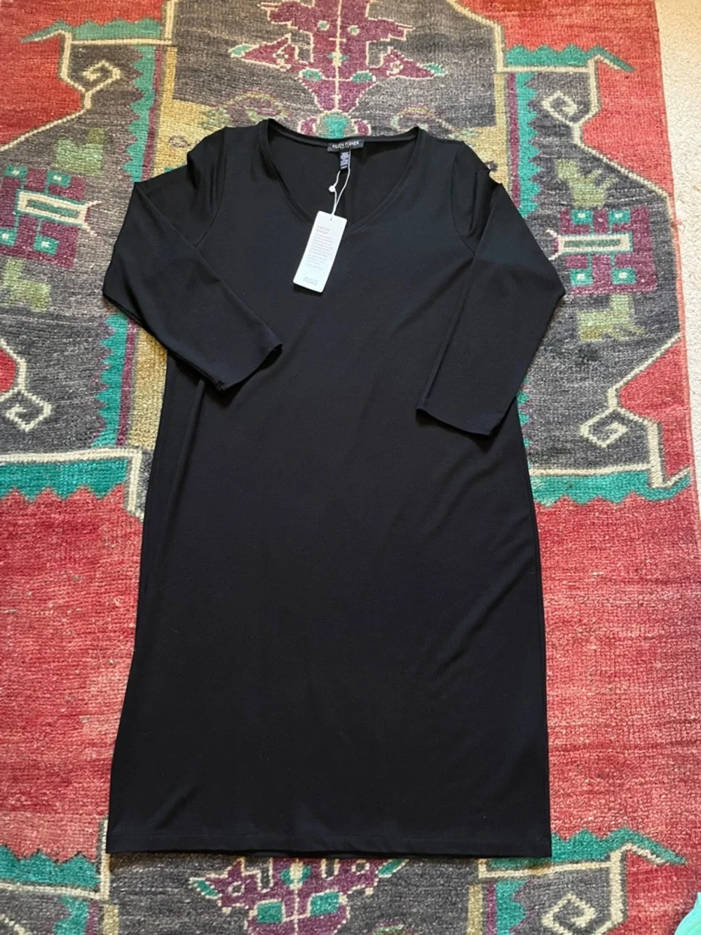 Eileen Fisher Women’s Petite V-neck, long sleeve dress in Black - Picture 3 of 6